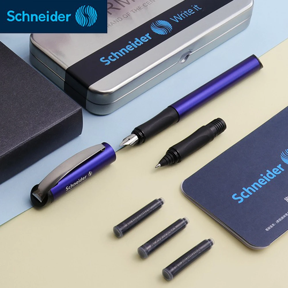 Juego de pluma estilográfica alemana Schneider, punta F de titanio Bk600 para escritura de estudiantes, bolsa de tinta reutilizable para adultos, caja de regalo, suministros de oficina