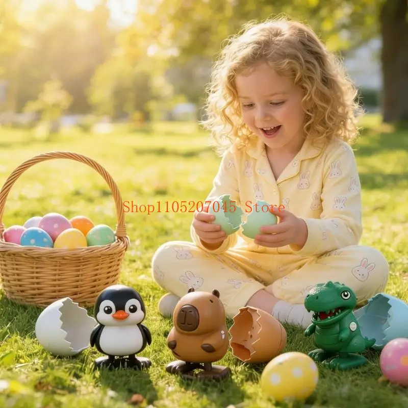 37cd Easter Themed Wind Up Dinosaur Eggs Set of 4 ABS Plastic Decorative Ornaments for Creative Spaces Car and Home Desk