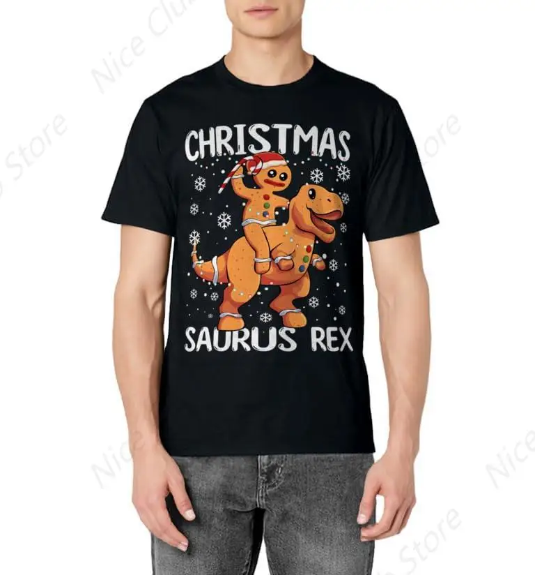 Christmas Saurus Rex Gingerbread Man Cookie T-Shirt for Men Women