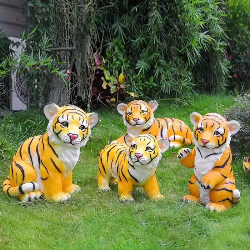 F010 Cartoon animal tiger sculpture outdoor tiger statue for sales department community lawn decoration public garden landscape