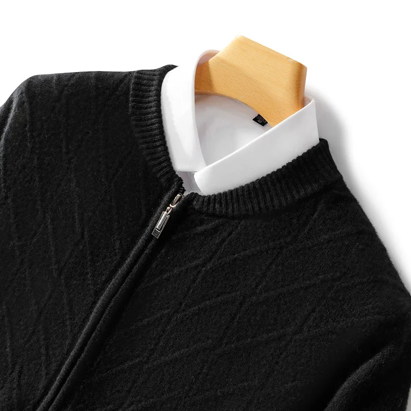 Moda uomo 100% lana merino tinta unita cardigan con cerniera cashmere maniche lunghe moda morbido e confortevole abbigliamento caldo Top