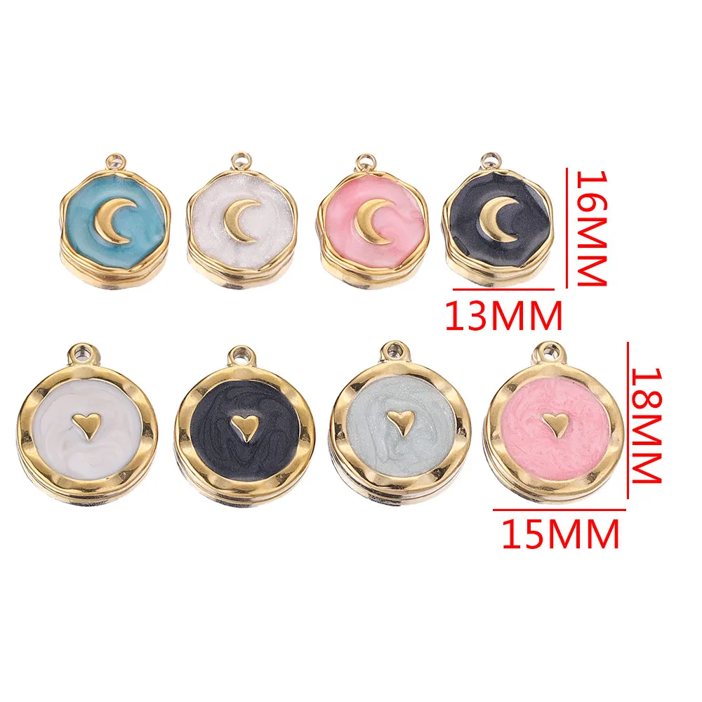 5pcs/lot Stainless Steel Enamel Moon Love Medal Heart Charms for DIY Earrings Necklace Jewelry Making Pendant Supplies Crafts