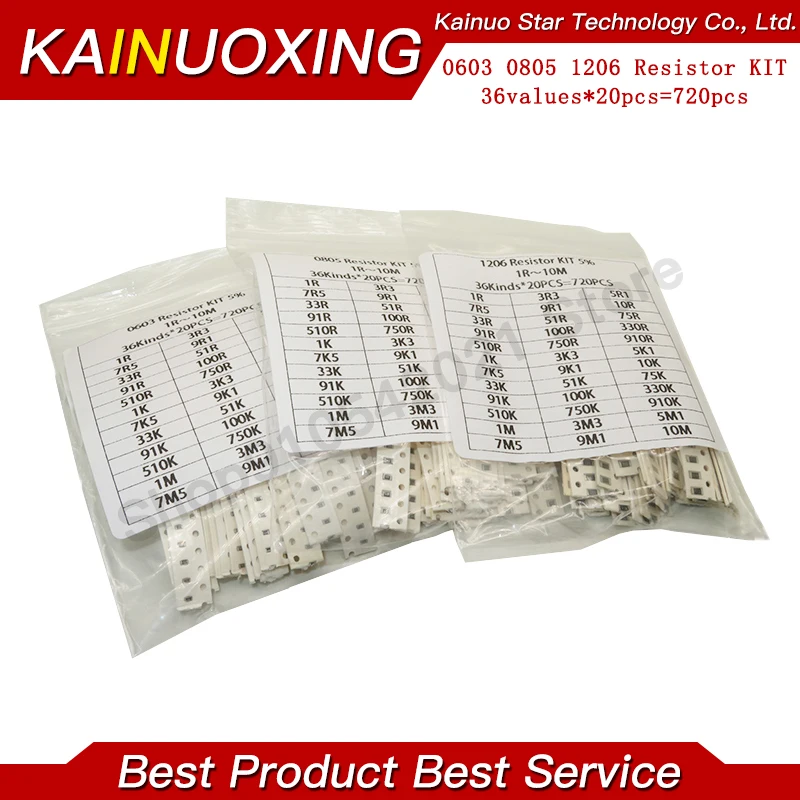 0402 0603 0805 1206 1210 2512 SMD Resistor Kit KAINUOXING Assorted Kit 1K 10K 100K 1R 10R 100R 220R 1% 5%