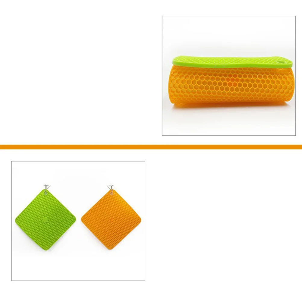 

4Pcs Silicone Insulation Mat Heat Resistant Non Slip Honeycomb Surface Square Food Grade Table Mat for Pot Pan Teapot Bottle