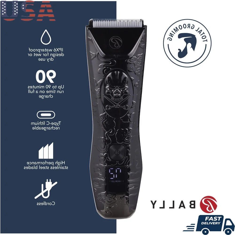 

Cordless Rechargeable Men's Electric Trimmer IPX7 Waterproof Stainless Steel Blades 6 Comb Guides Ergonomic Design Home Use