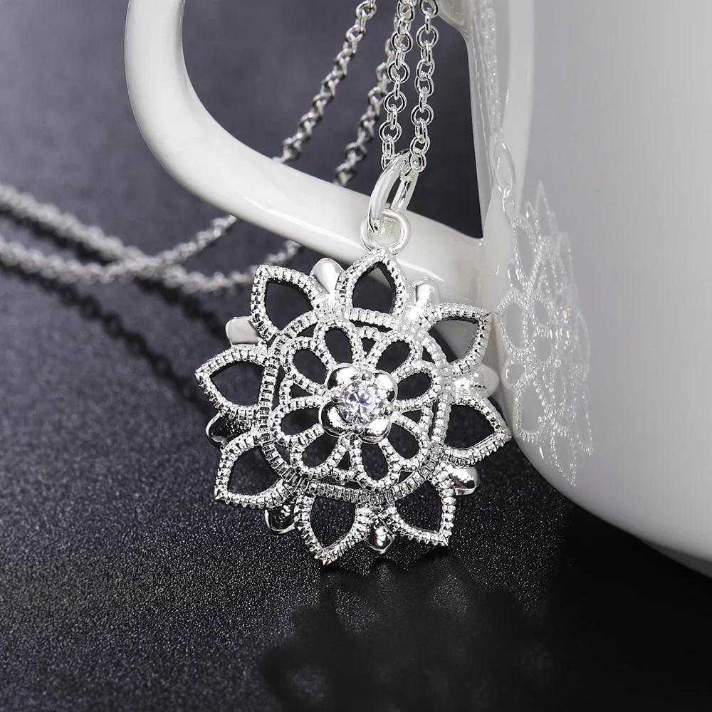 

For Women Lady Flower Beautiful Fashion Pendant Elegant Silver Color Charms , Pretty Lady Necklace Jewelry