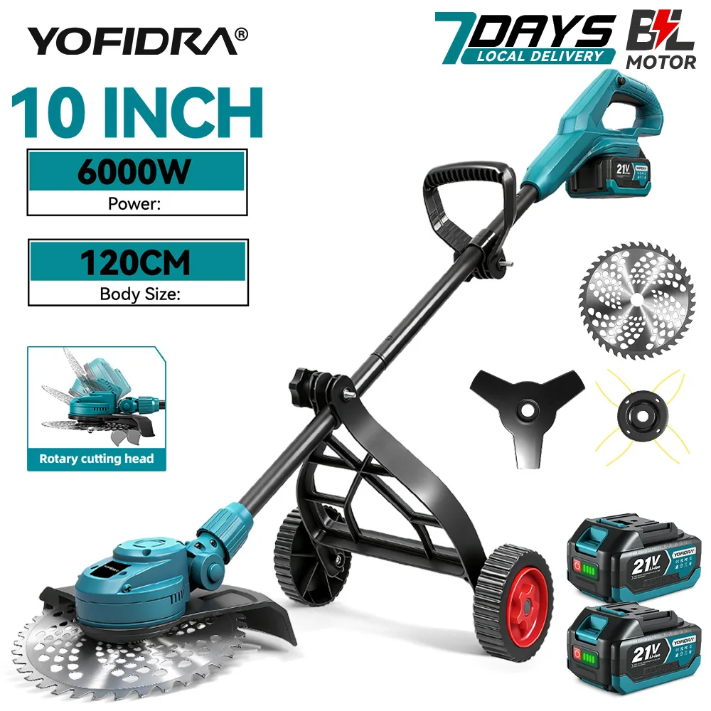 Tondeuse à gazon électrique sans fil YOFIDRA 6000W 10 pouces, pliable, coupe-herbe, outil de jardinage pour batterie Makita 21V