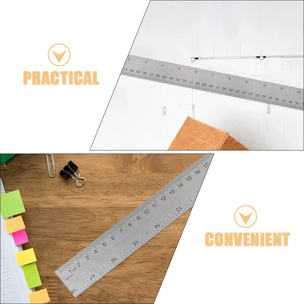 

3Pcs Students Cork Backing Rulers Multi-Function Portable Stainless Steel Straight Measuring Drawing Rulers Student Supply