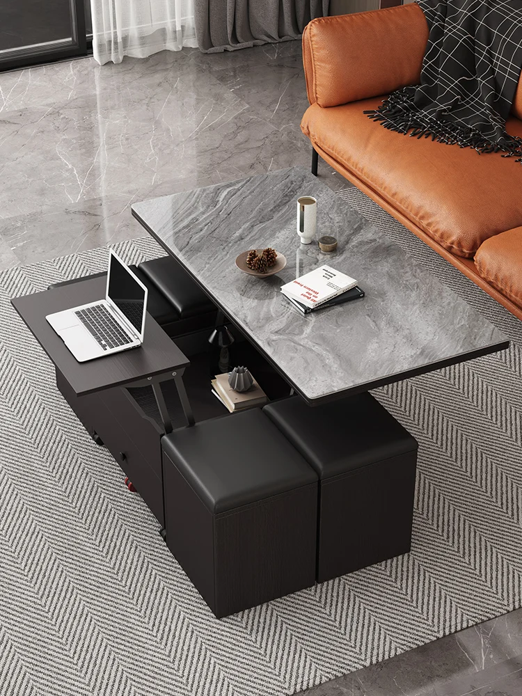 slate coffee table combination in seconds change dining table dual-purpose small apartment creative lifting folding movable