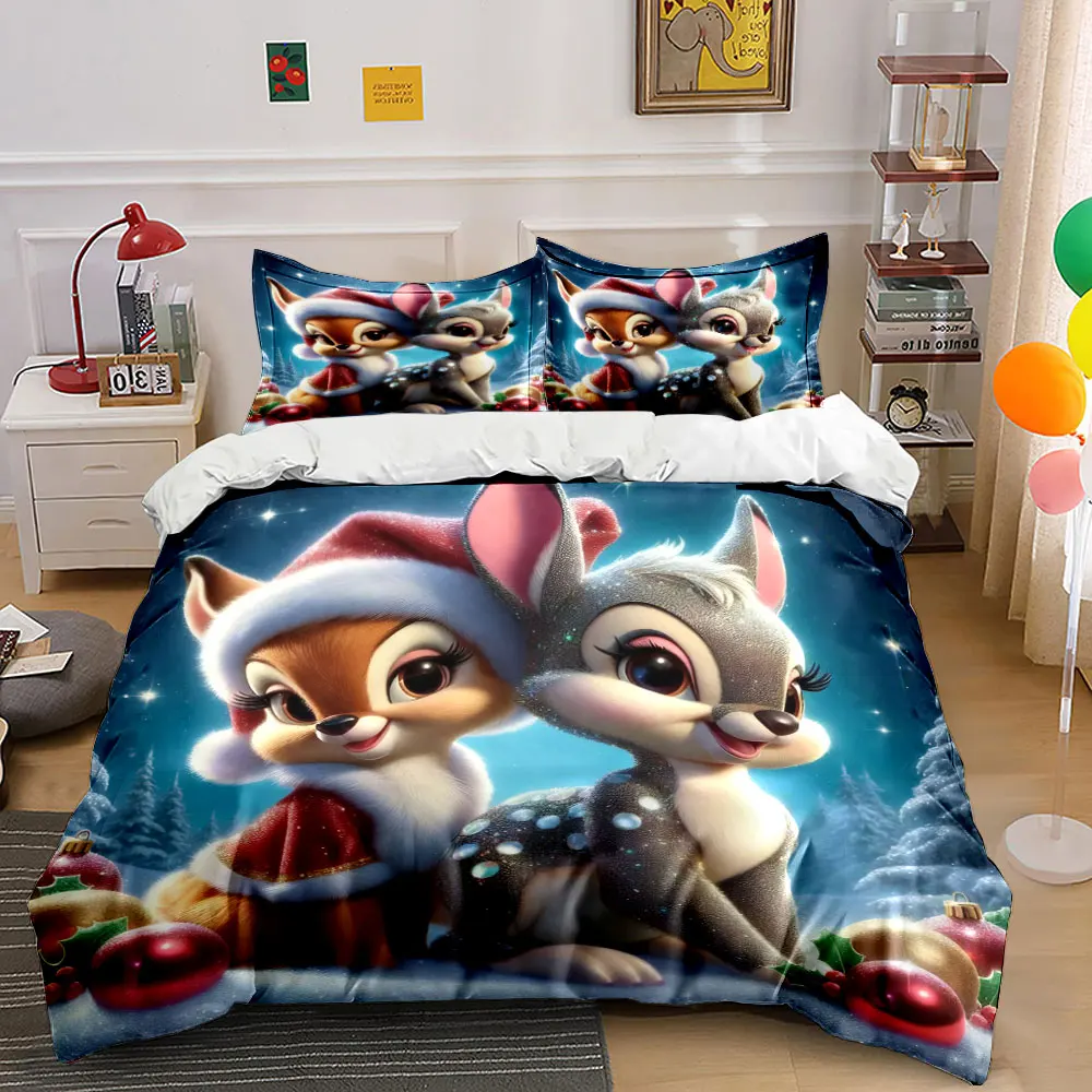 Festively Dressed Deer in a Cozy Snowy Scene Print Duvet Cover Bedding Set Included 1*Duvet Cover 2*Pillowcases