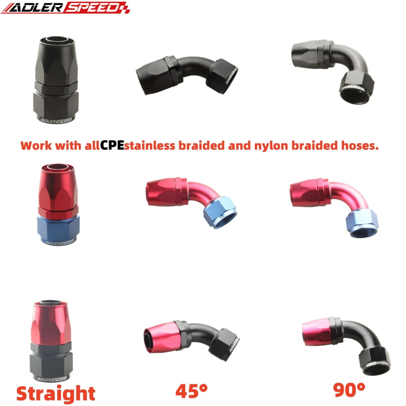 

AN20 20AN 0 ° /45 ° /90 ° /180 ° Поворотный конец шланга, адаптер для фитинга масляного топливопровода, черный/красный, синий/красный-черный