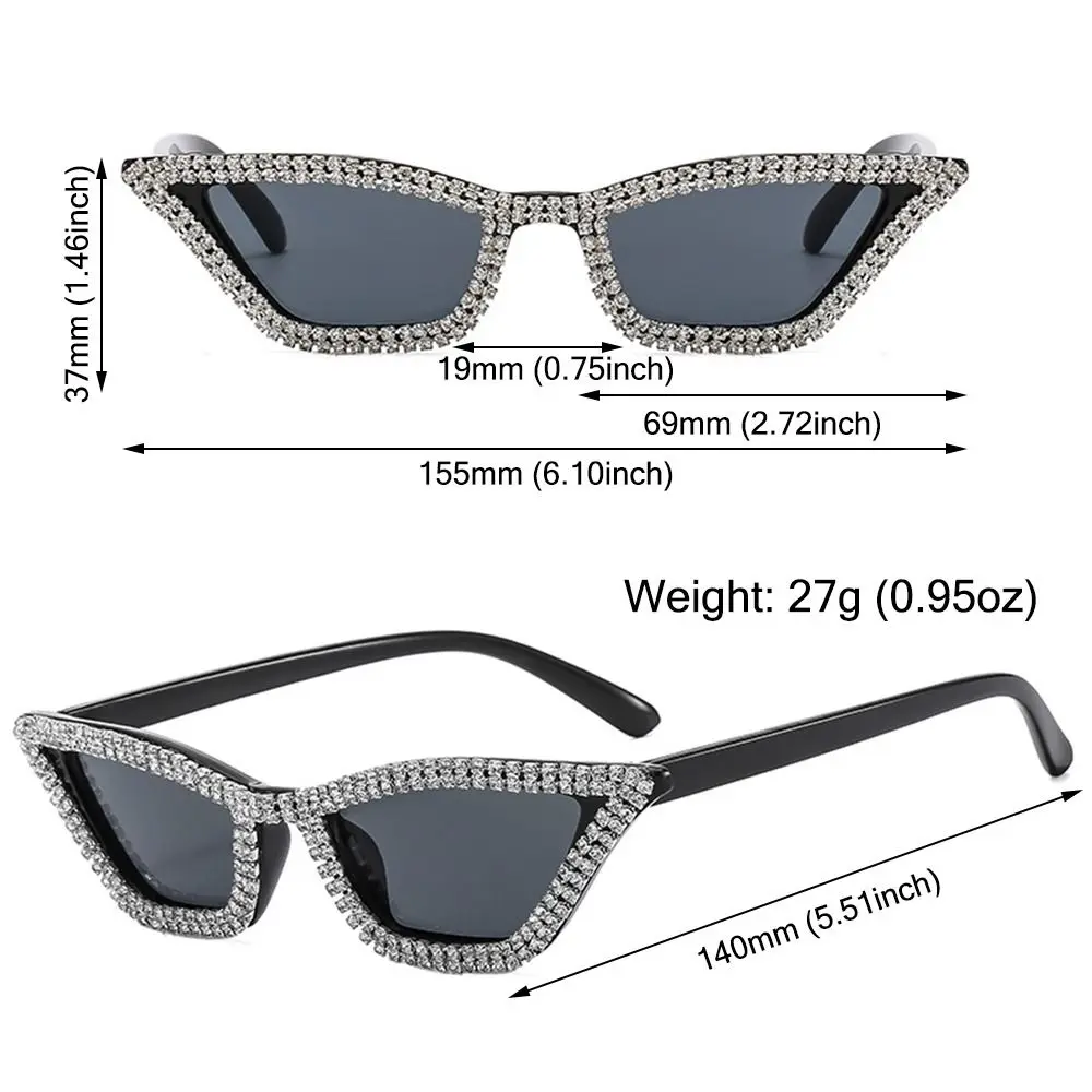 نظارات شمسية صغيرة مضحكة على شكل عين القطة بإطار مثلث كريستالي ماسي وظلال متألقة لحفلات الديسكو للنساء #5