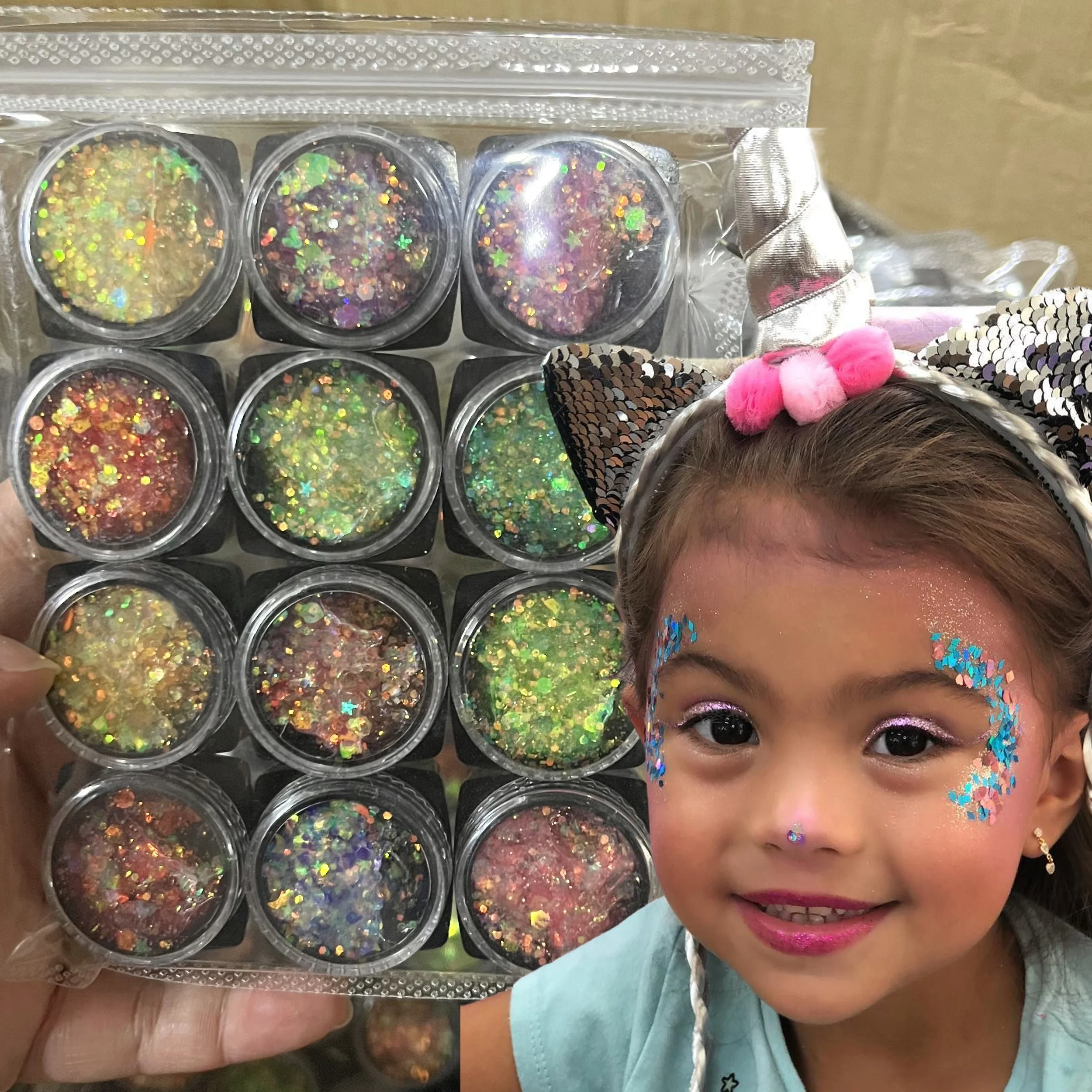 

12 шт., украшения для лица, тени для век, мерцающий пигмент, блестки для тела, лица, глаз, гель с блестками, крем для глаз, блестящая кожа, лицо, фестиваль, косметический блеск