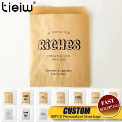 50PCS Personalized Wedding Favor Bags Custom Name Date Lottery Game Kraft Paper Perfect for Weddings Engagements Bridal Showers