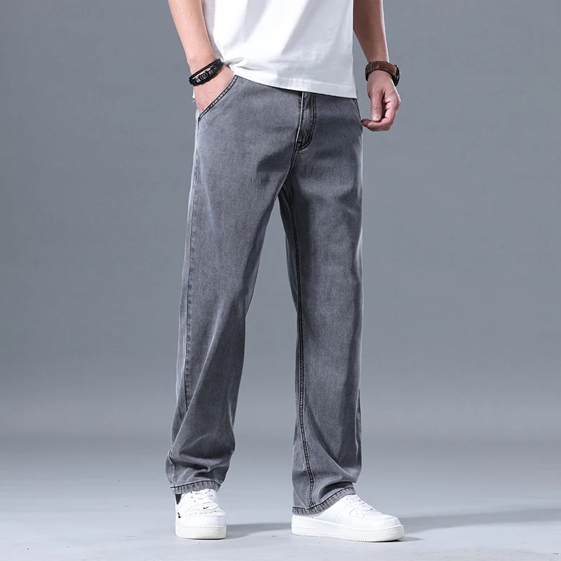 Summer New Men's Lyocell Denim Casual Trousers Loose Breathable Thin Fashionable And Drapey Wide-leg Male Trousers