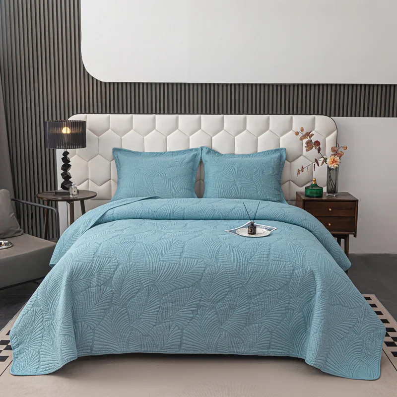 

Simple Embroidered Quilt Set 3Pcs King Queen Size Solid Color 100% Cotton Bedspread & Coverlet, All Season Blanket for Bed Home