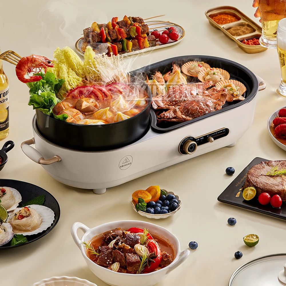 

Electric Hotpot With BBQ Grill Multifunctional Non-stick Hotpot Cooker Barbecue Smokeless Plaque De Cuisson Electrique