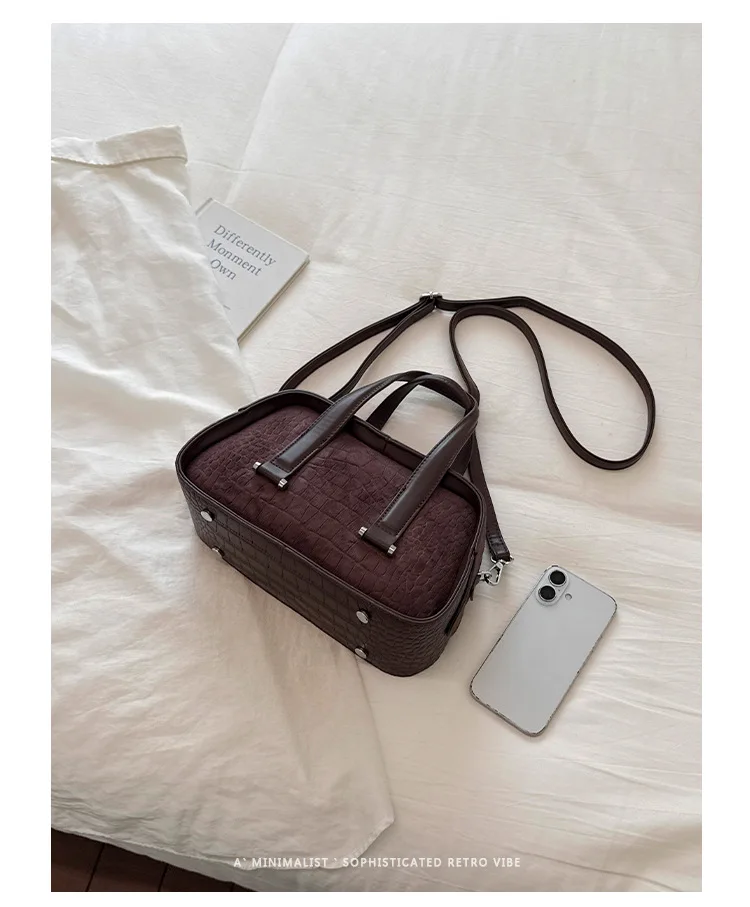 Vintage Crocodile Mini Boston Handbags for Women Dual Straps Commuter Shoulder Crossbody Bag 2026 Luxury Designer Handbag Bolsa