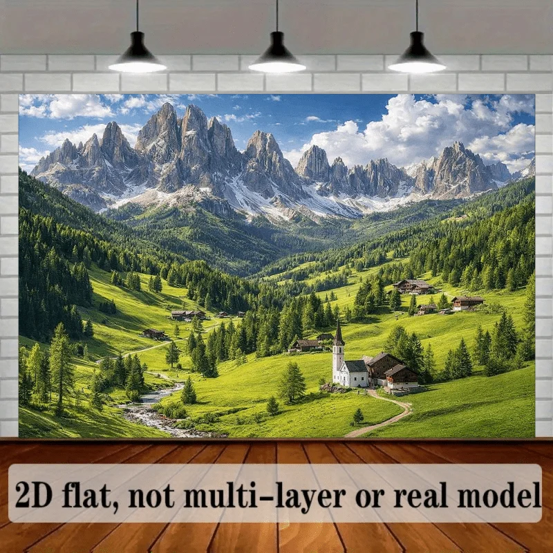 Stunning Alpine Mountain Landscape Mural - Panoramic View of Green Valley and Majestic Peaks