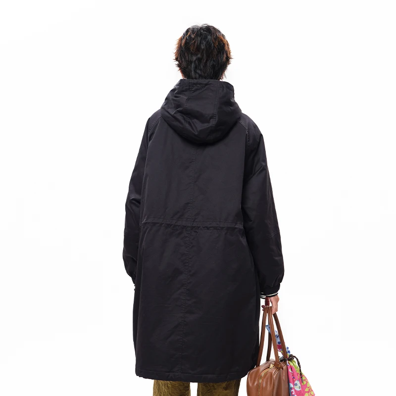 MOVEUP Solid Color Raglan Sleeve Length Jacket Winter Drawstring Hooked Pocket Windproof Warm Minimalist Women Jacket 3EWD20928