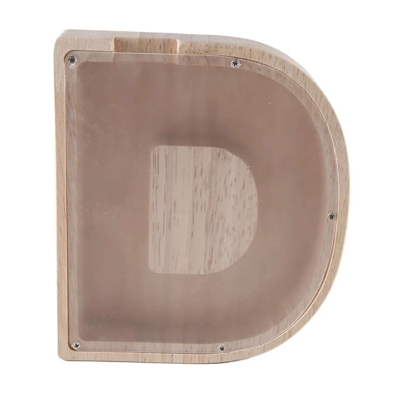 1 PCS 나무 편지 돼지 저금통 영어 알파벳 저축 항아리 투명 유리 동전 저축 항아리 D