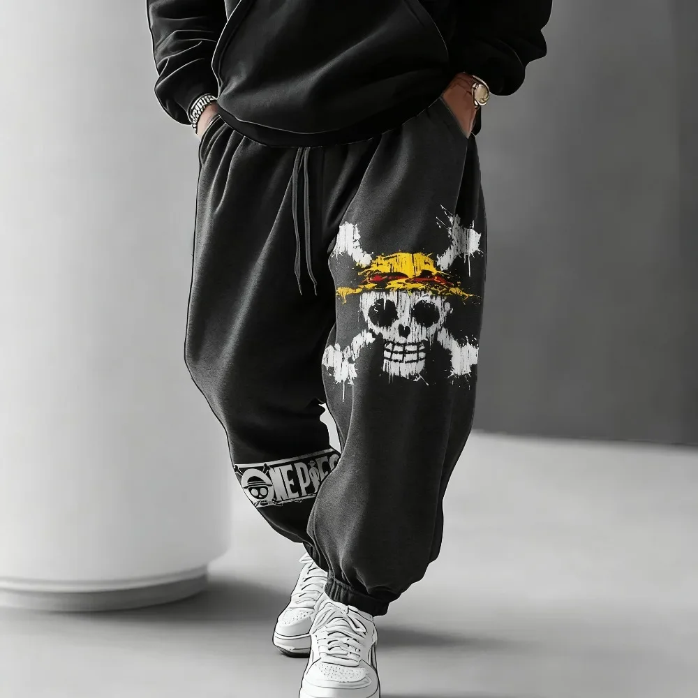 

ONE PIECE Anime Straw Hat with Printed Men's Sweatpants 2025 Autumn/Winter New Loose Casual Hip Hop Plus Size Pure Cotton Pants