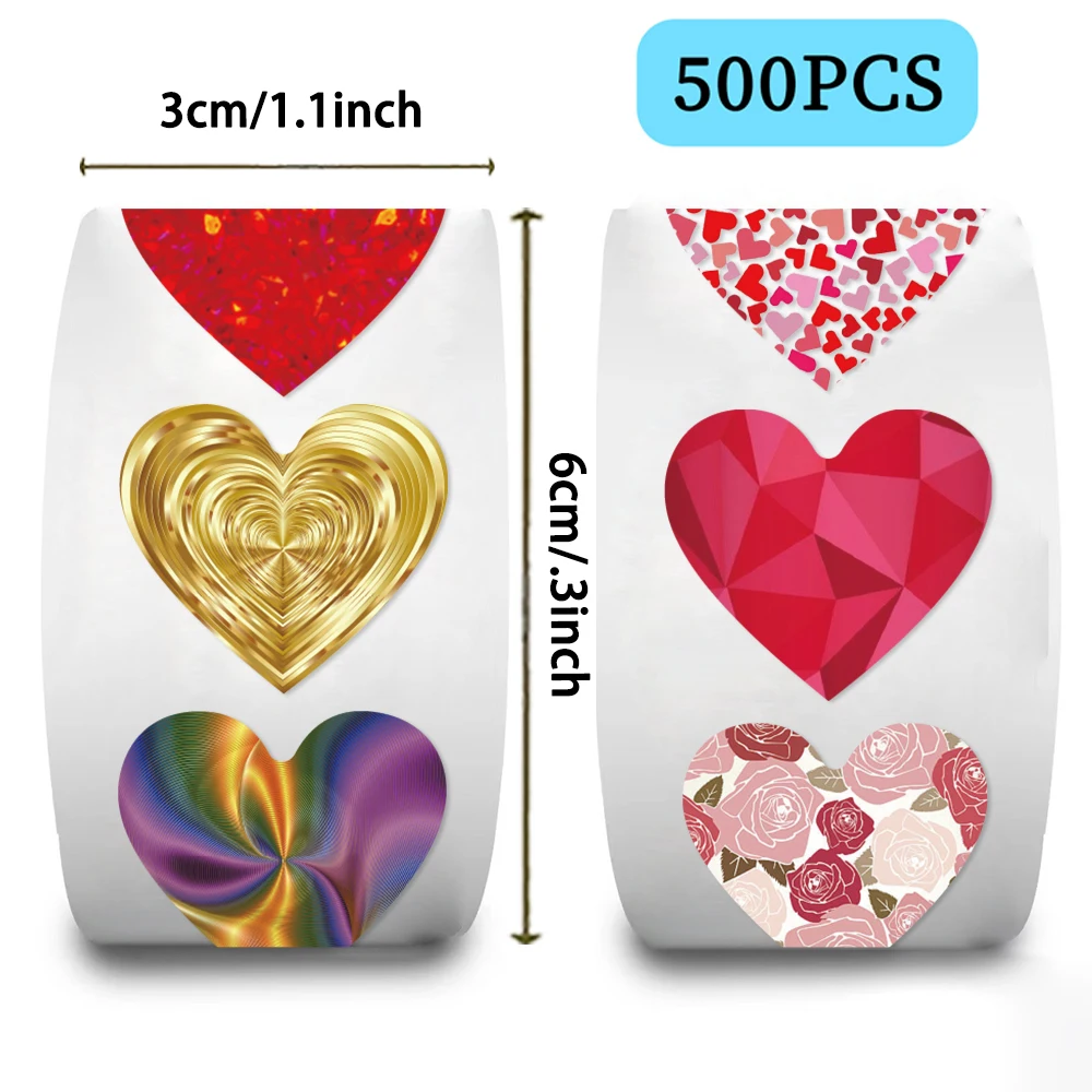 500 stks Shining Heart Stickers Roll Perfect voor Vakantie Decoraties Cadeaulabels Vieringen Kleurrijke Dank U Sticker Ontwerpen