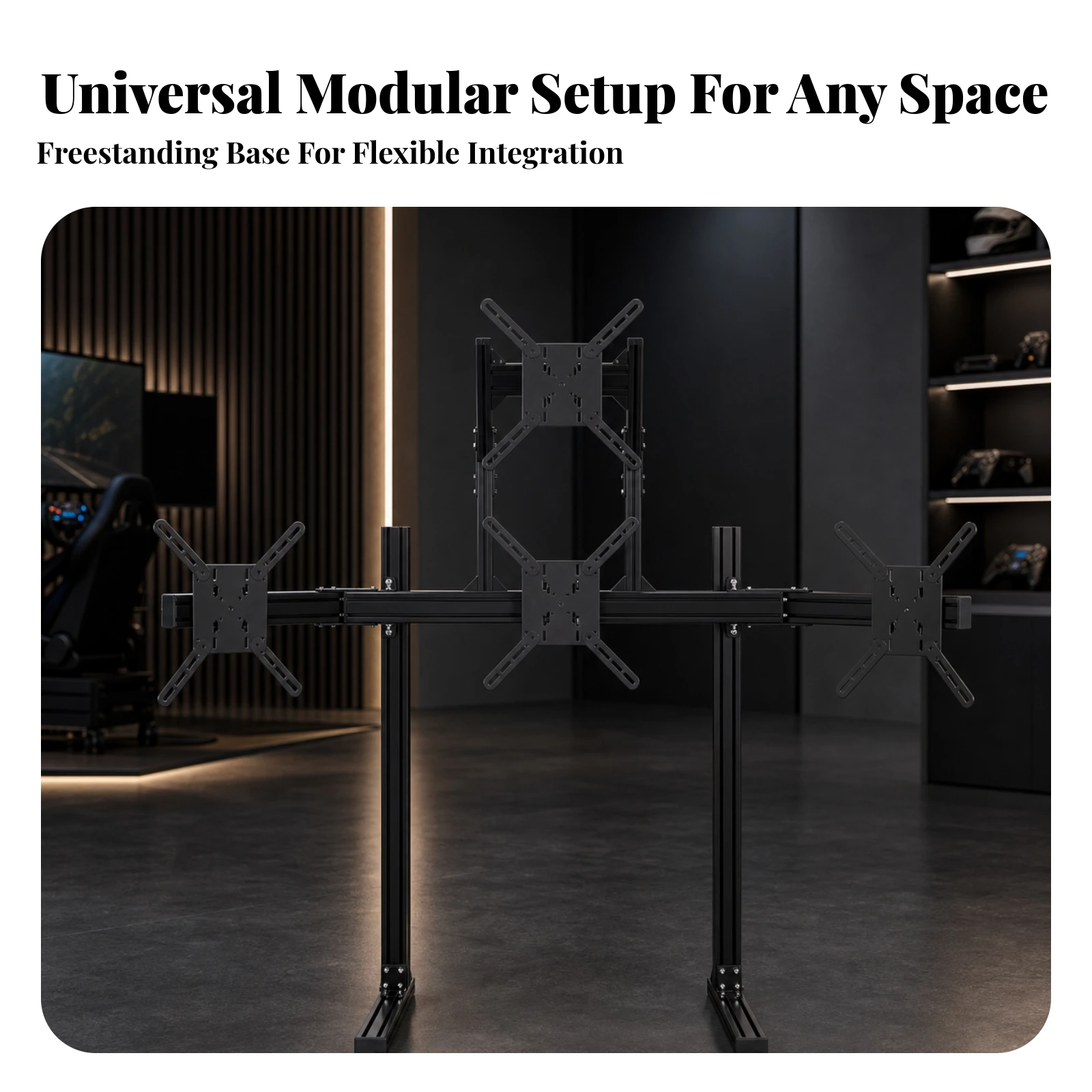 Four Monitor Stand Compatible with VESA Four Monitor Stand Heavy-Duty Swivel for Sim Racers, Racing Simulators, Gaming Setups