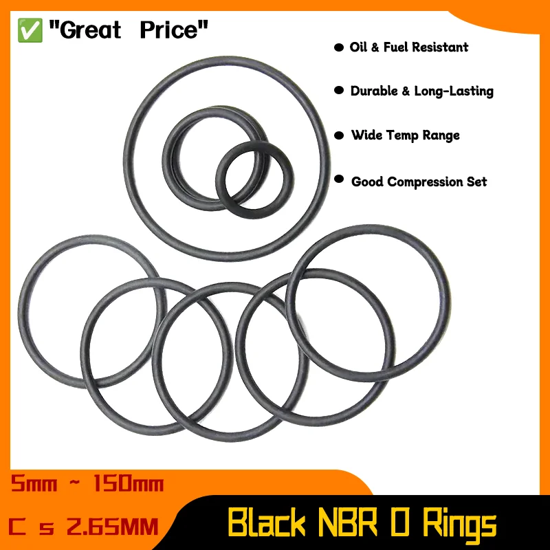 

CS 2.65mm ID 5mm ~ 150mm Nitrile Rubber Gasket Round O Type Corrosion Oil Resist Sealing Washer 10pcs Black NBR O Ring Thickness