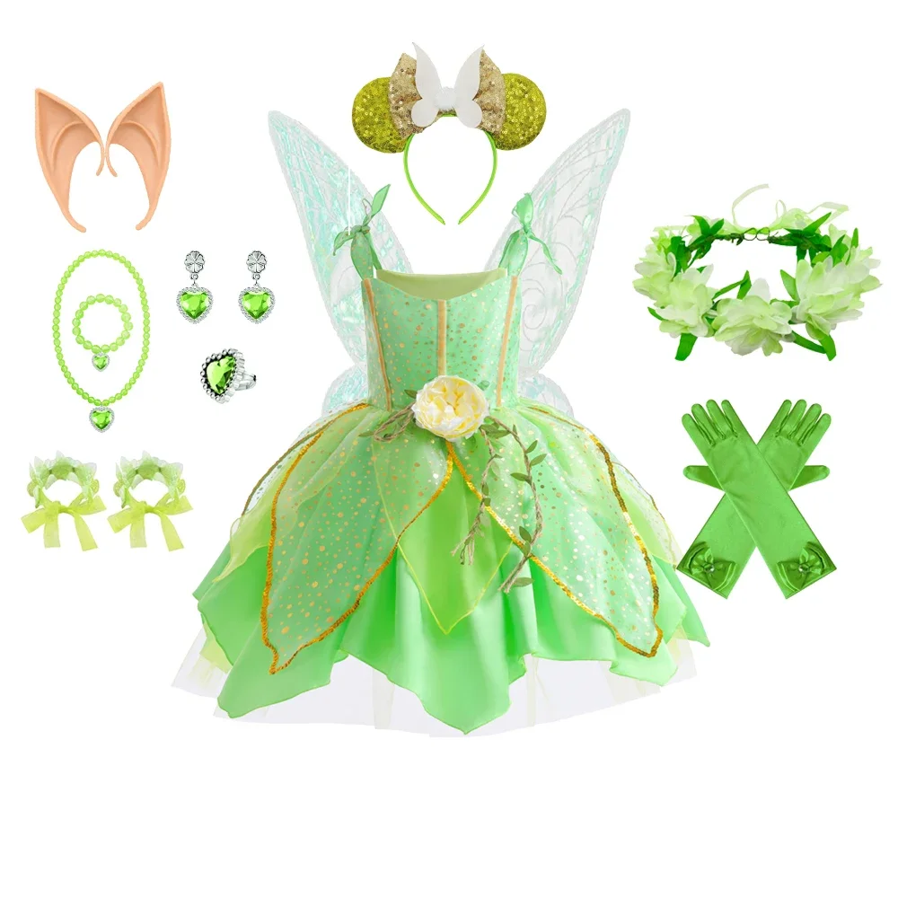 Tinker Bell Kostüm Kleid für Kinder Elf Mädchen Kleidung Kinder Cosplay Party Maskerade Grün Kostüm Karneval Party