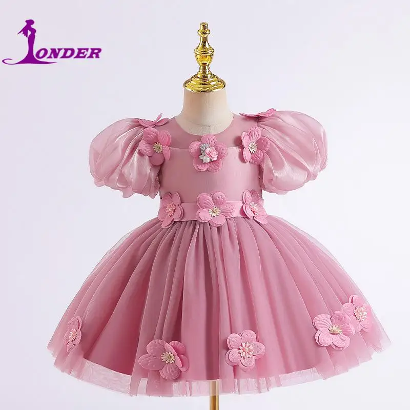 Sonder Pastrol Green Elf Floral Flower Girl Dresses Classic Organza Short Sleeves Girls Party Dress O-neck Ball Gown