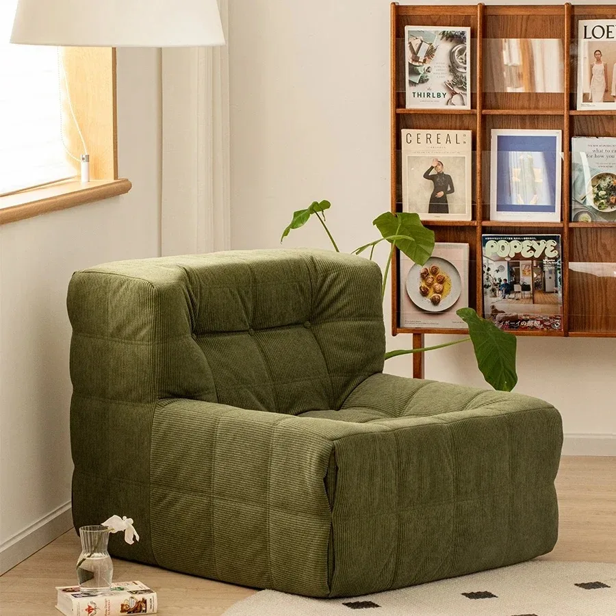 Vintage Retro Waffle Frame Lazy Floor Sofa Corner Bean Bag Living Room Bedroom Corner Chair Sofa Single Recliner Chair Bean Bag