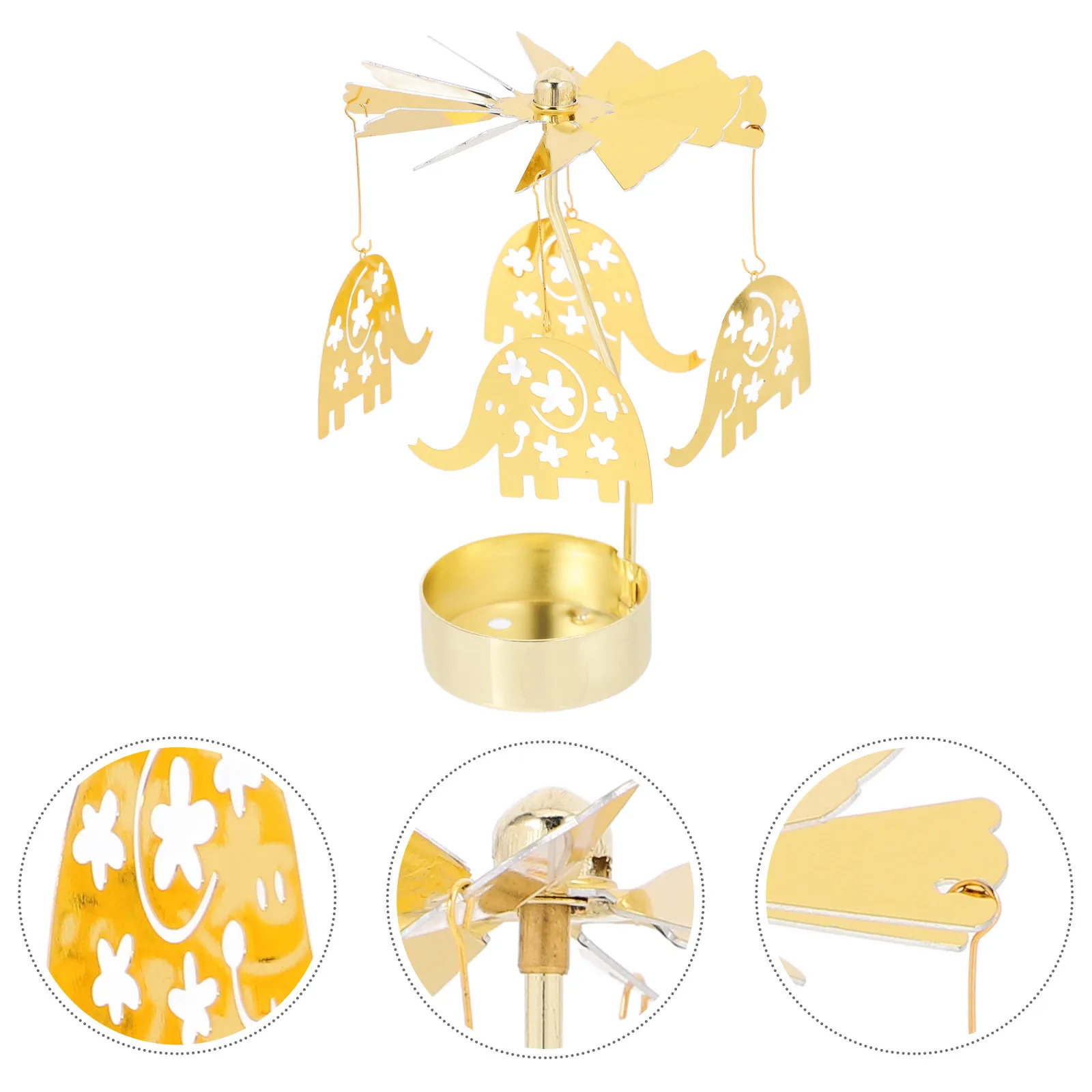 

Rotating Holder Metal Carousel Tealight Stand Table Centerpiece Decor Modern Vintage Candlestick Windmill Design Luxury
