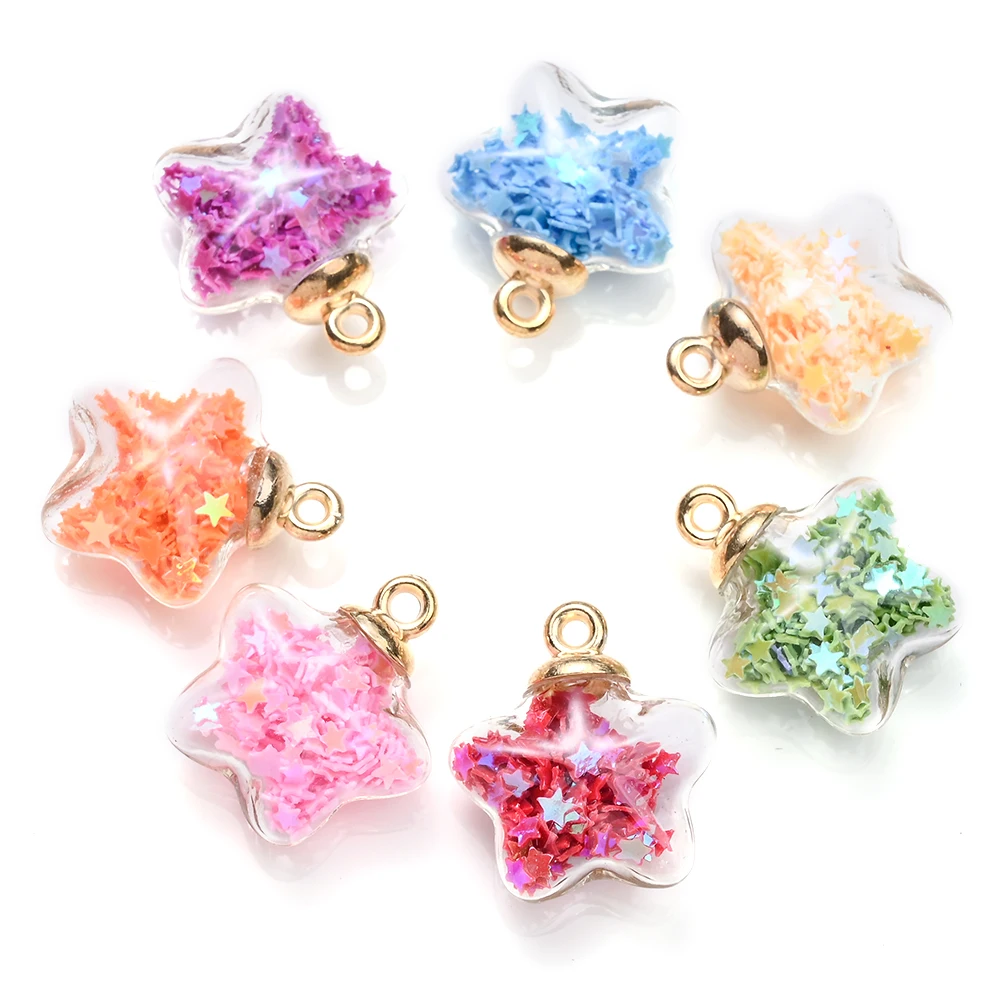 10 Stück transparente Glasflasche, Stern-Pailletten, 20 mm Stern-Glaskugel-Anhänger für Schmuck, DIY, Mode, Halskette, Ohrring, Anhänger, Herstellung – Detail 1