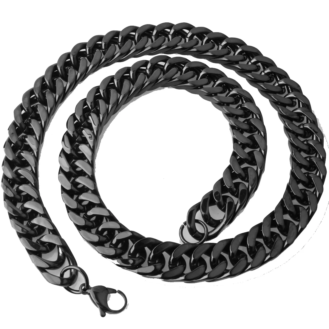 Stainless Steel Cuban Link Chain Necklace For Male 10/12/14/17MM Width Wholesale Black  Chain Mens Jewelry