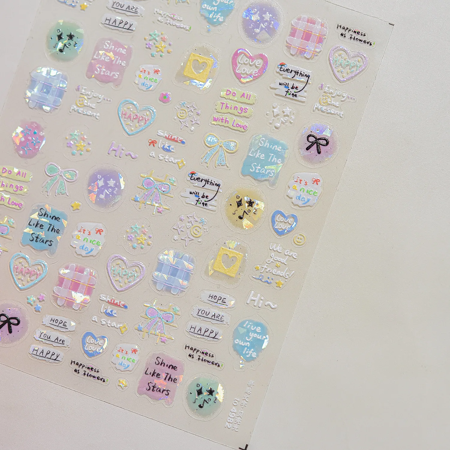 1pc 5D Shell Licht Cartoon Nagelsticker Collage Tekst Engels Brief Muzieknoot Nagelsticker Graffiti Ster Hart Strik Manicure