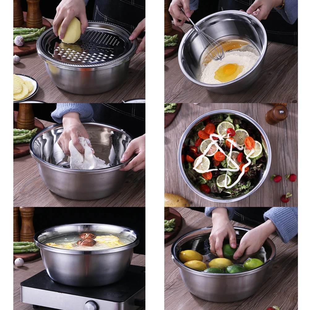 

3 Pcs Fruit Stainless Steel Slicer Basin Vegetable Slicing Tool Multifunction Silver
