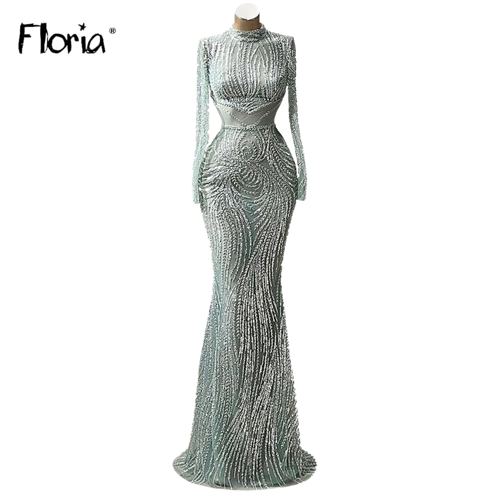 Vestido De Festa Formele Avondjurken Green Lange Mouwen Volledige Kralen Party Jurk 2022 Night Gown Diner Dress Party Gown