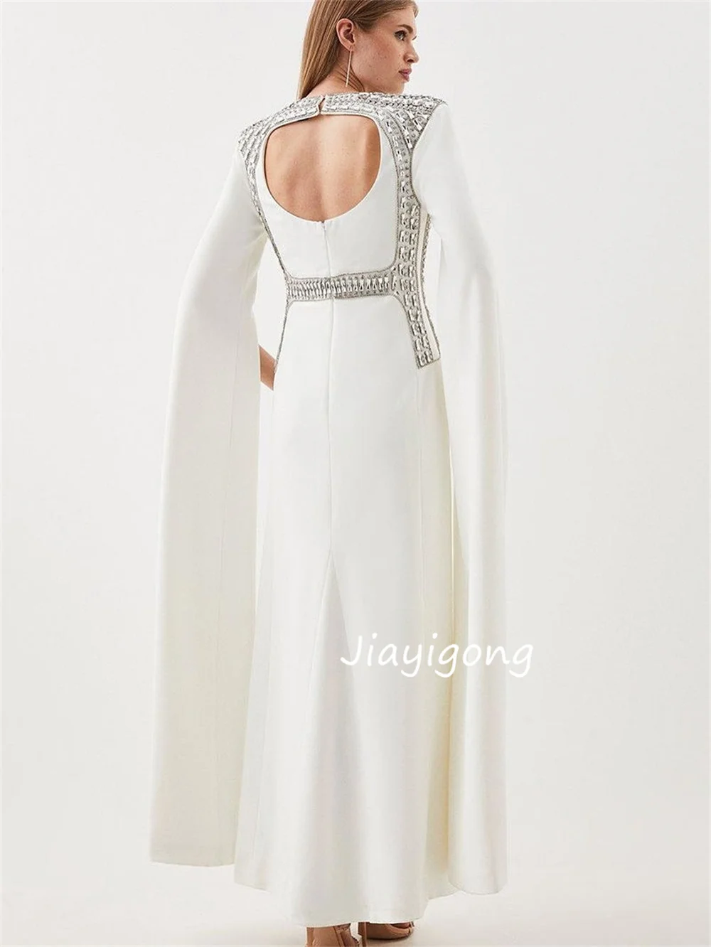 Customized Fashion Jersey Pleat Sequined Straight O-Neck Midi Dresses Bespoke Occasion Quinceanera High Quality