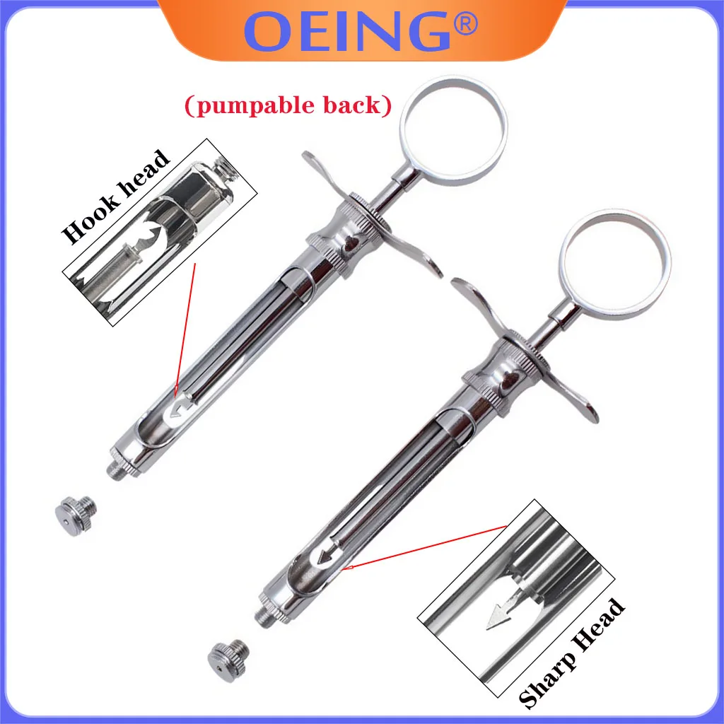 OEING 1Pc Dental Stainless Steel Syringe Anesthesia  Injection Syringe Dentistry Surgical Instrument with Hea Aspirating Syringe