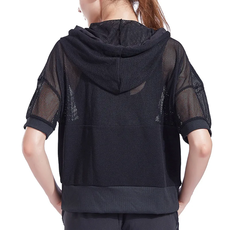 Camiseta deportiva de malla para Yoga, Sudadera con capucha de manga larga para mujer, abrigo deportivo para entrenamiento, ropa de gimnasio, chaqueta para correr, Verano