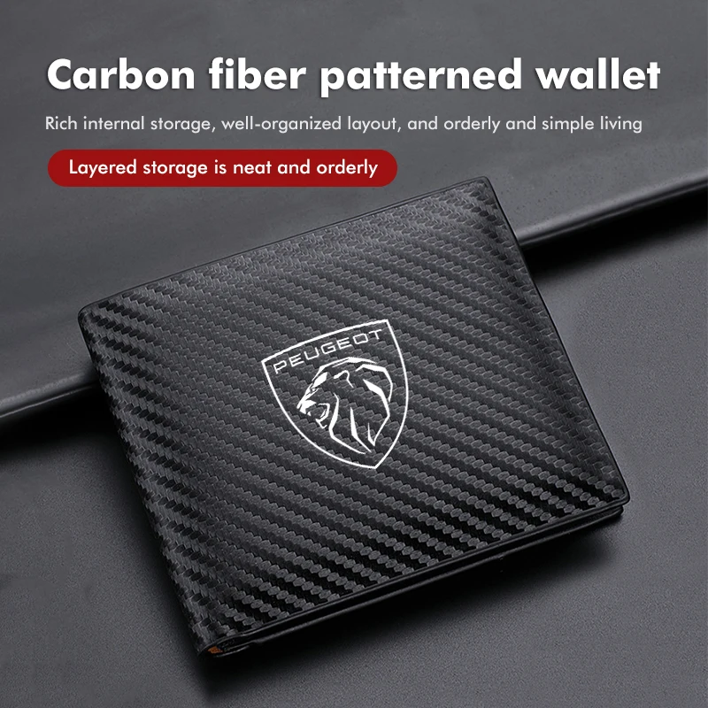 Car Men Wallet Short Card Purses Carbon Fiber Money Clip Holder For Peugeot 2008 3008 307 308 206 207 208 407 508 5008 106 107