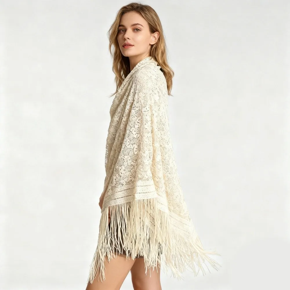 

Универсальная кружевная шаль 140×140 см, элегантная дышащая вязаная шаль с ажурным дизайном, накидка-шарф для женщин