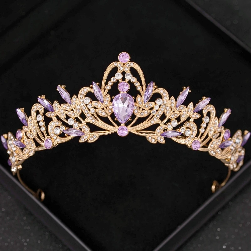 Purple Crystal Tiaras And Crowns Rhinestone Prom Diadem Crown For Women Bridal Wedding Hair Accessories Jewelry Crown Tiara Gift