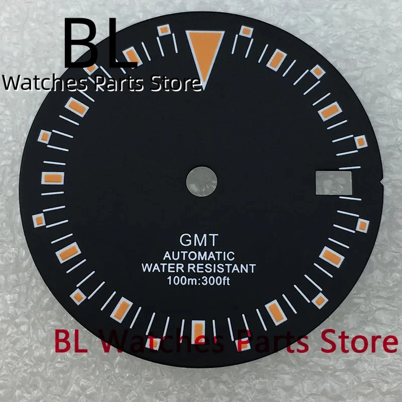 BLIGER 29mm Sterile Watch Dial Orange/Green Time Mark Green Lumious For NH34(GMT) Movements Fit 36mm-41mm Case