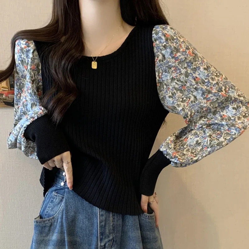 

Sweet O-Neck Spliced Floral Fake Two Pieces Blouses Women Clothing 2023 Autumn Winter Loose Casual Pullovers Commuter Shirts