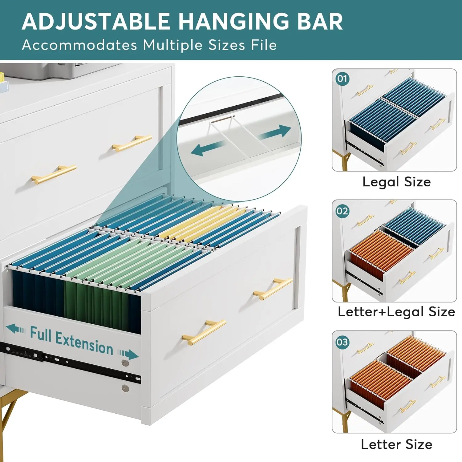 Akten schrank mit 2 Schubladen, moderner weißer seitlicher Akten schrank für Brief-/Rechts-/A4-Größe, großer Akten schrank Druckerst änder