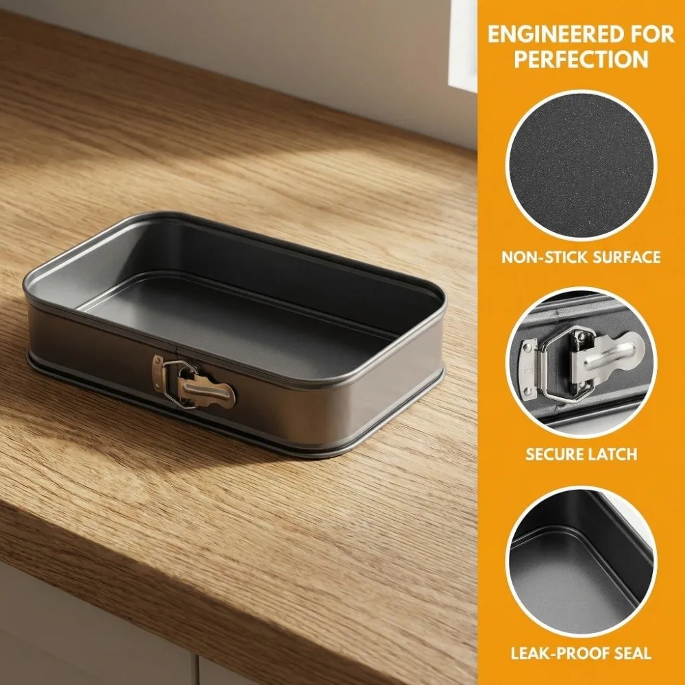 Carbon Steel Rectangular Cake Pan Non-Stick Coating with Buckle Springform Baking Pan Black Square Cheesecake Baking Mould