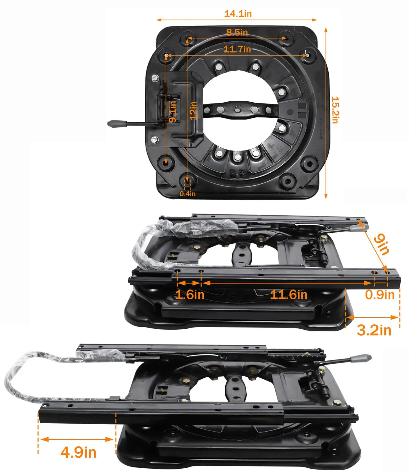 قاعدة دوارة للمقعد شديدة التحمل مع منزلق، قاعدة مقعد دوارة من ألواح فولاذية 3.0 مم قابلة للدوران 360 درجة لشاحنة قارب التخييم RV Bu