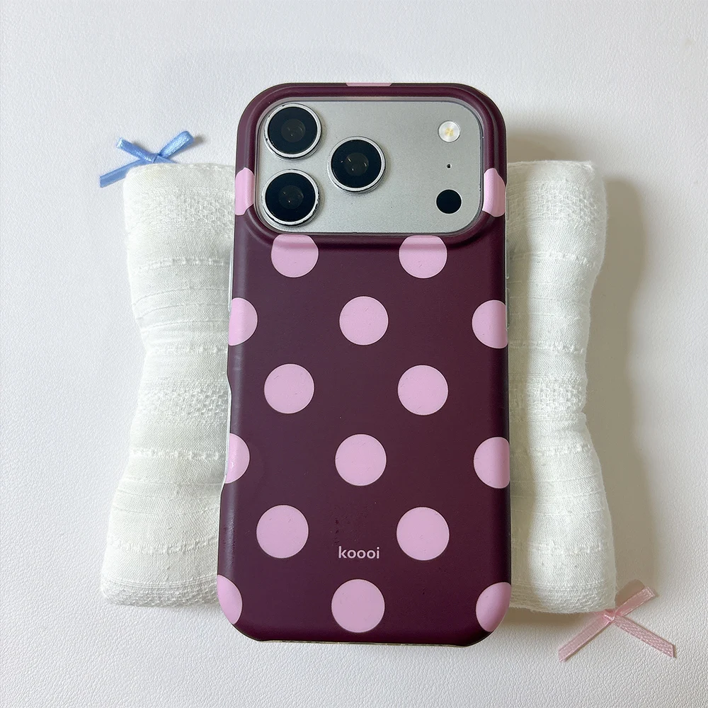 Beliebte Retro-Handyhülle mit großen Polka Dots in Burgunderrot für iPhone 18 Pro Max 17 16 15, stoßfeste Schutzhülle aus IMD TPU – Detail 15